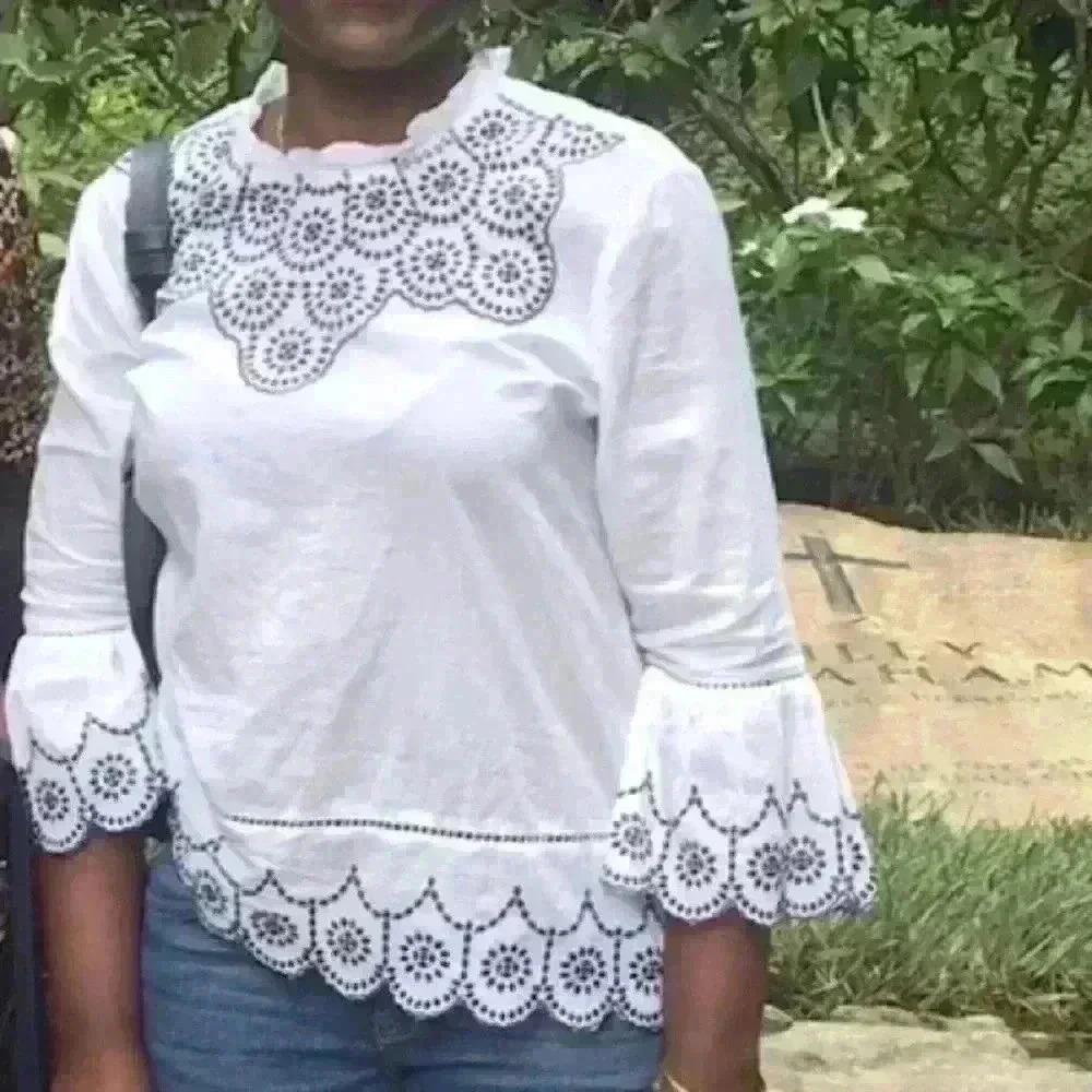GAP white cotton blouse with black embroidered neck and sleeves